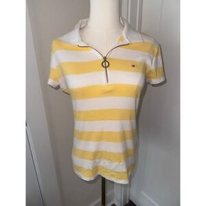 Tommy‎ Hilfiger Womens Striped Polo Shirt Slim Fit Short Sleeve Yellow White M